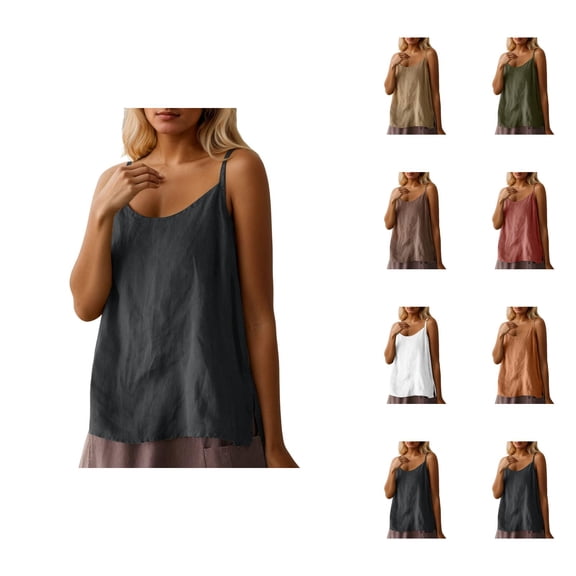 Camisole Tops for Women Lightweight Cotton Linen Loose Fit Casual Plain Spaghetti Strap Cami Tank Top Summer Outfits