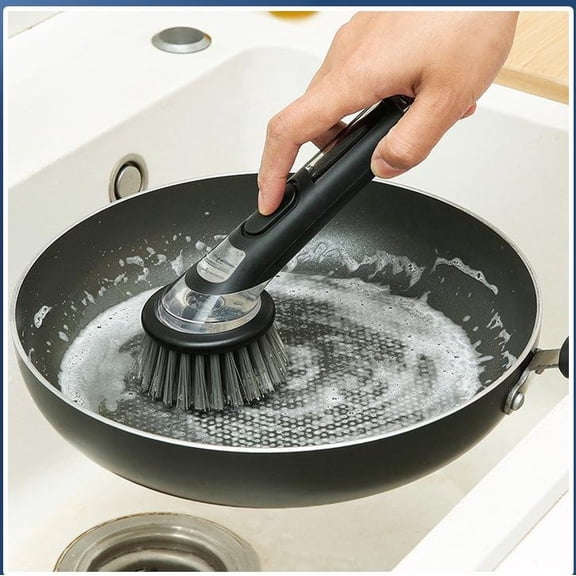 TAMO Soap Dispensing Replacement Dish Brush Storage Set with 2 PCS Brush Refills, Kitchen Brush for Pot Pan Sink Cleaning, Black