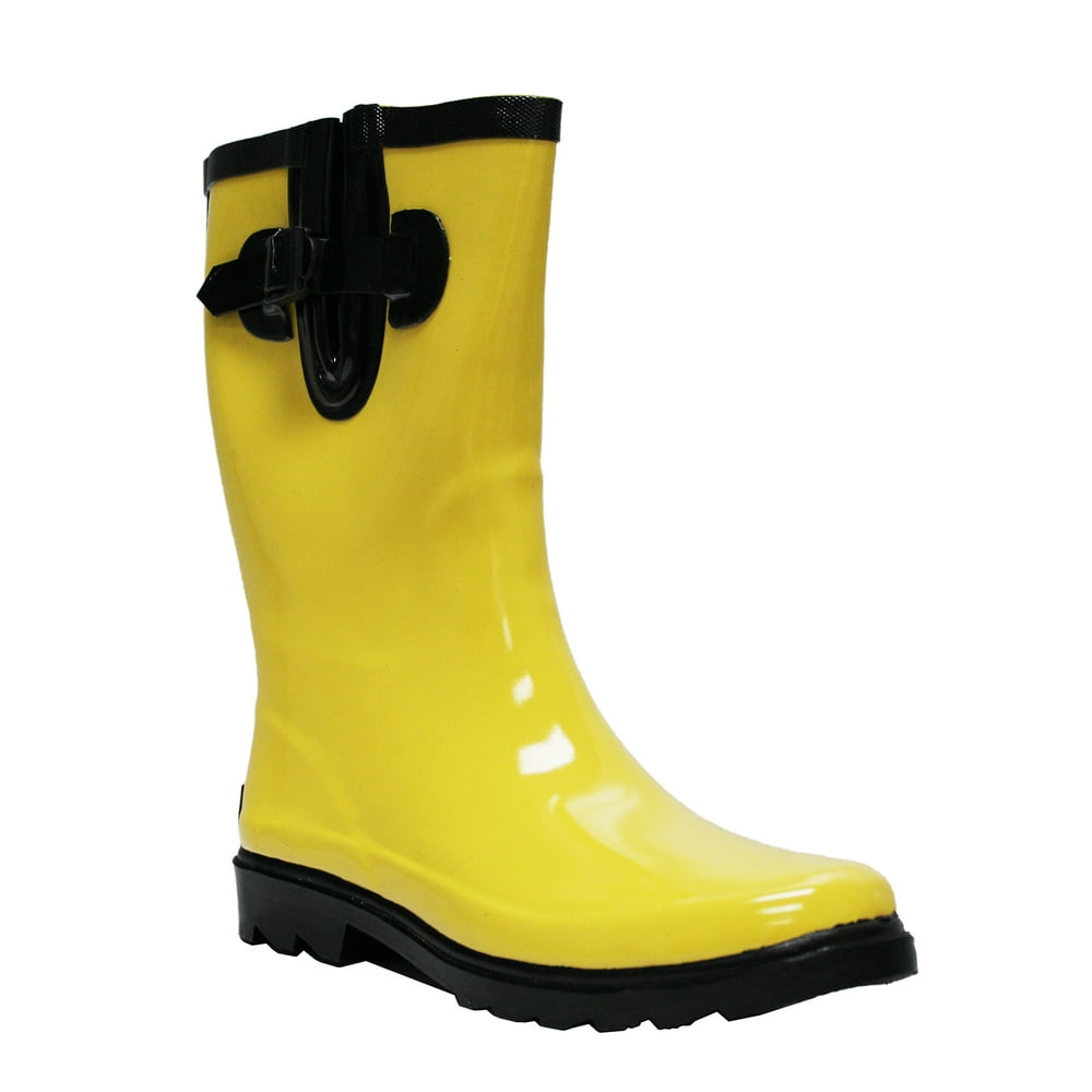 Own Shoe Womens Waterproof Rain Boots HighTop Yellow Glossy Rubber Rain Shoes NonSlip Garden