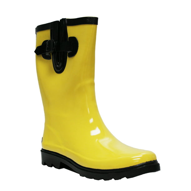 Own Shoe - Womens Waterproof Rain Boots High-Top Yellow Glossy Rubber ...