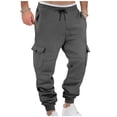 thumbnail image 2 of Ceisia Men Solid Color Fleece Multi Pocket Work Pants Loose Drawstring Gift Elastic Cuff Trousers, 2 of 9