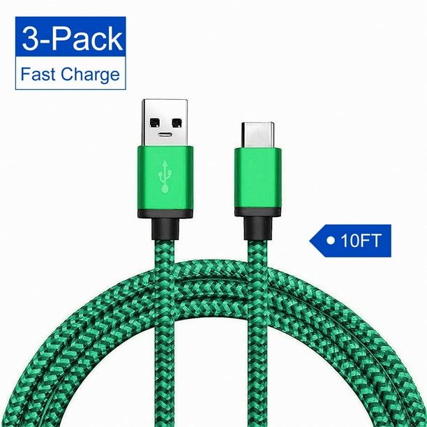 USB Type C Cable Fast Charging, TSV 3Pcs 10 FT USBC TypeC Data Sync