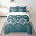 thumbnail image 2 of Feelyou Adult Damask Teal Bedding Comforter Set 7pcs, Hippie Farmhouse Boho King Bedding Sets, Tribal Southwestern Reversible Bed Sheets, Luxury Bedroom Decor, 2 of 7