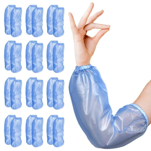 Blue Disposable Arm Sleeves, 18 Inches. 144 Pairs Disposable Sleeve Protectors for Arms with Elastic Band. 6 Mil PVC Waterproof Arm Sleeve Protector. Unisex Disposable Sleeves to Cover Arms