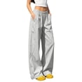 thumbnail image 2 of WIZUTIZ Women's High Waist Drawstring Pants Side Pockets Full Length Straight Leg Casual Trousers Slimming Soft Fade-Resistant Everyday Comfortable, 2 of 5