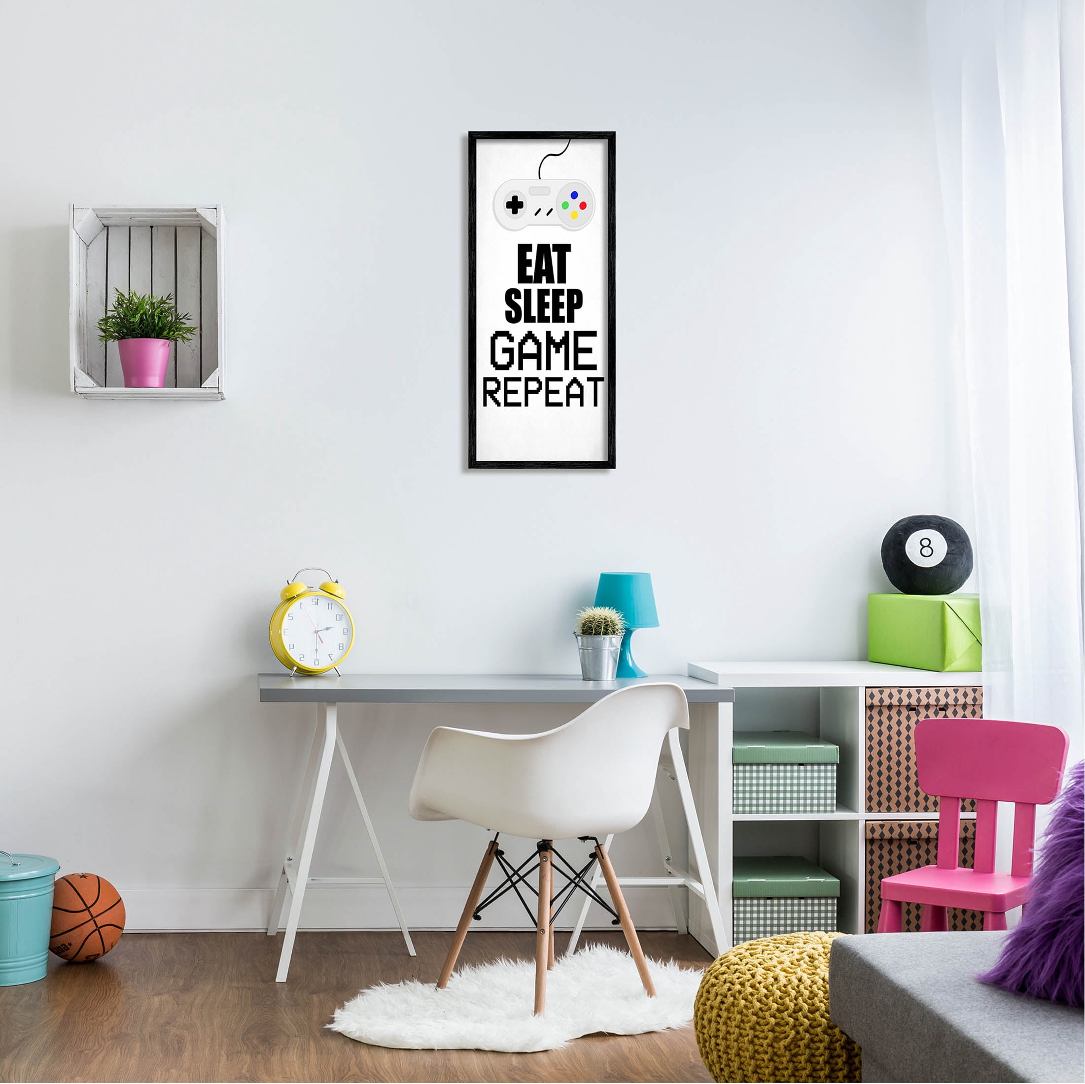 Stupell Industries Eat Sleep Game Repeat Controller Graphic Art Black Framed Art Print Wall Art, Design by Kim Allen