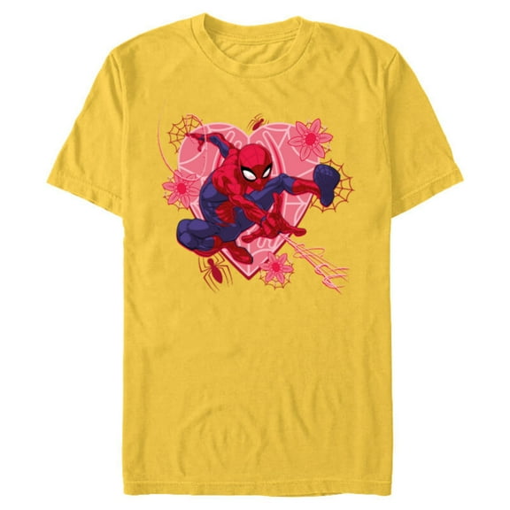 Marvel Spider-Man Hearts and Flowers Valentine's Day - Short Sleeve Blended T-Shirt for Adults - Customized-Yellow