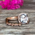 thumbnail image 3 of 10k Rose Gold Anniversary Gift Art Deco 2.05 Carat 7mm Cushion Cut Aquamarine Wedding Engagement Ring With Matching Band Bridal Set, 3 of 5