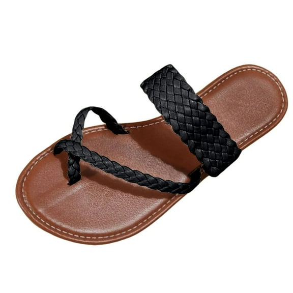 Dakaela Women's Strappy Flat Sandals Braided Summer Flip Flops Open Toe Casual Slides Footbed Slippers