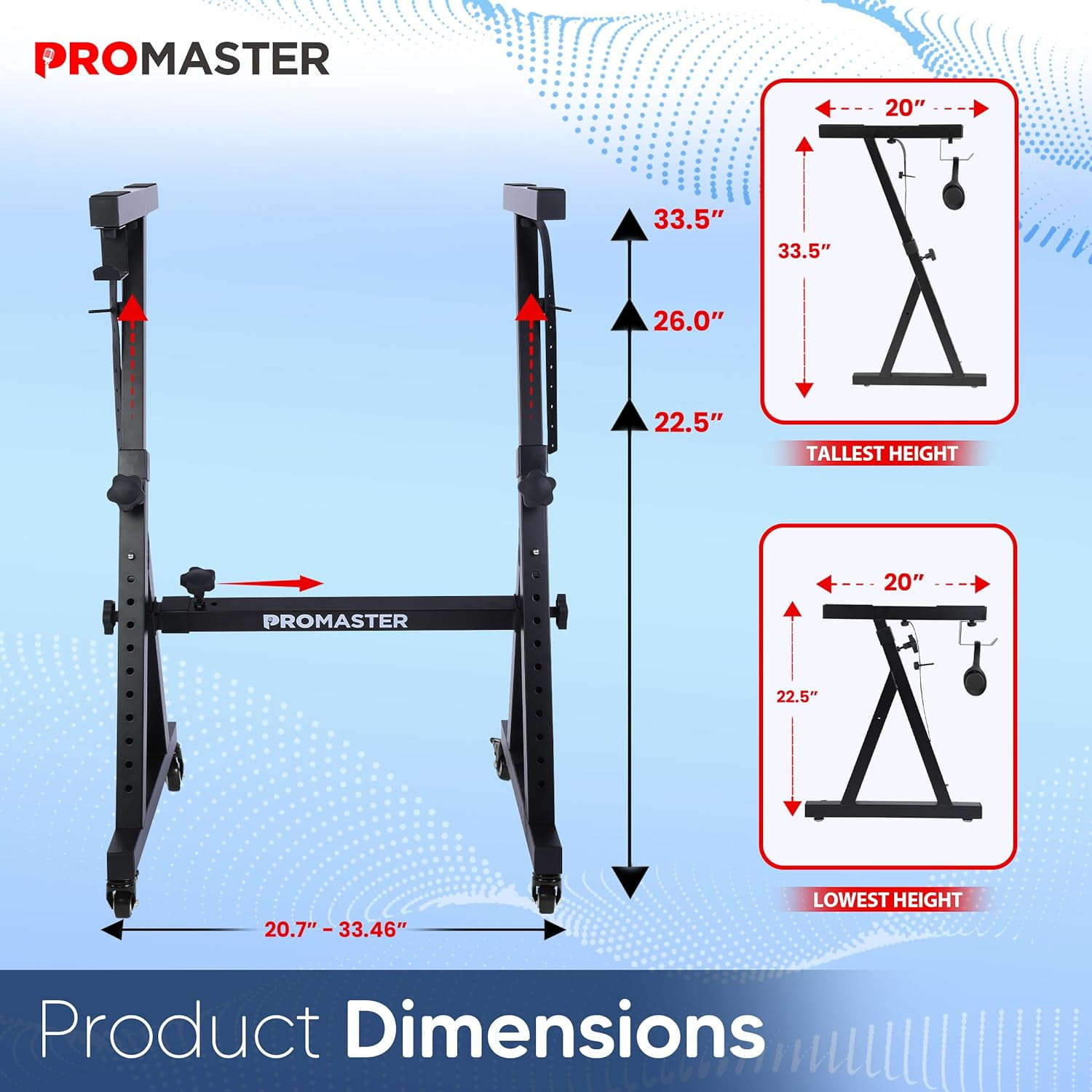 Z-Design Keyboard Stand - Adjustable 20-34 Inches, Portable and Universal with Foam-Padded Arms - Z Style Design for Digital Pianos - Black