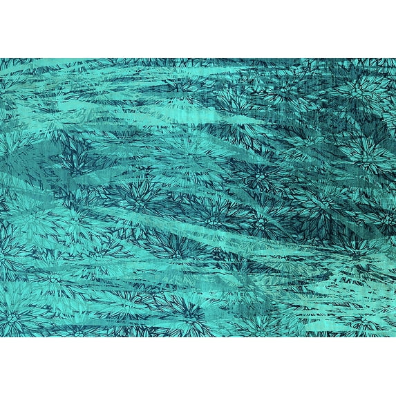 Ahgly Company Indoor Rectangle Oriental Turquoise Blue Industrial Area Rugs, 5' x 8'