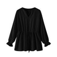 thumbnail image 5 of Women's Long Sleeved V Neck Shirt With Drawstring Waistband Top Solid Color Top Lightweight for Women Shirts for Women Casual Summer Fitted T Shirts Women Polyester Long Sleeve Womens Tee Shirts Loose, 5 of 6