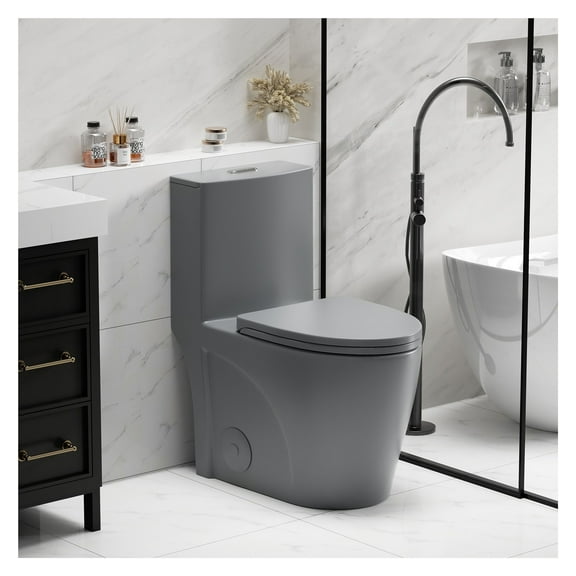 1.1/1.6 GPF Tornado Flush One-Piece Toilet for bathrooms,Siphonic S-trap 12",Elongated Bowl with Soft Close Seat,Powerful Dual Flush MAP 1000g,Comfort Chair Seat ADA Height 17", Light gray LG-001