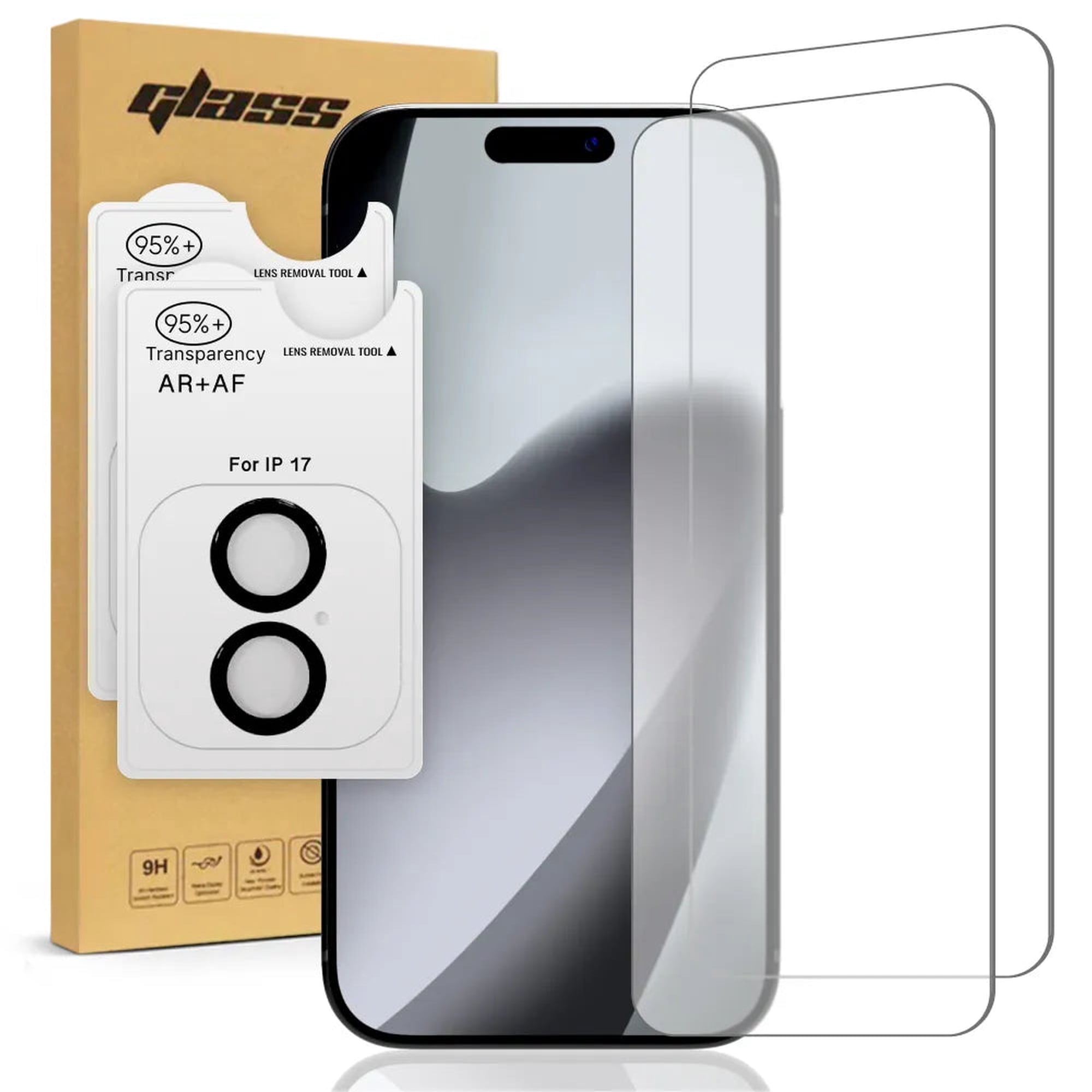 Apple iPhone 17 Tempered Glass Screen Protector, 2 Screen Protectors + 2 Camera Lens Protectors