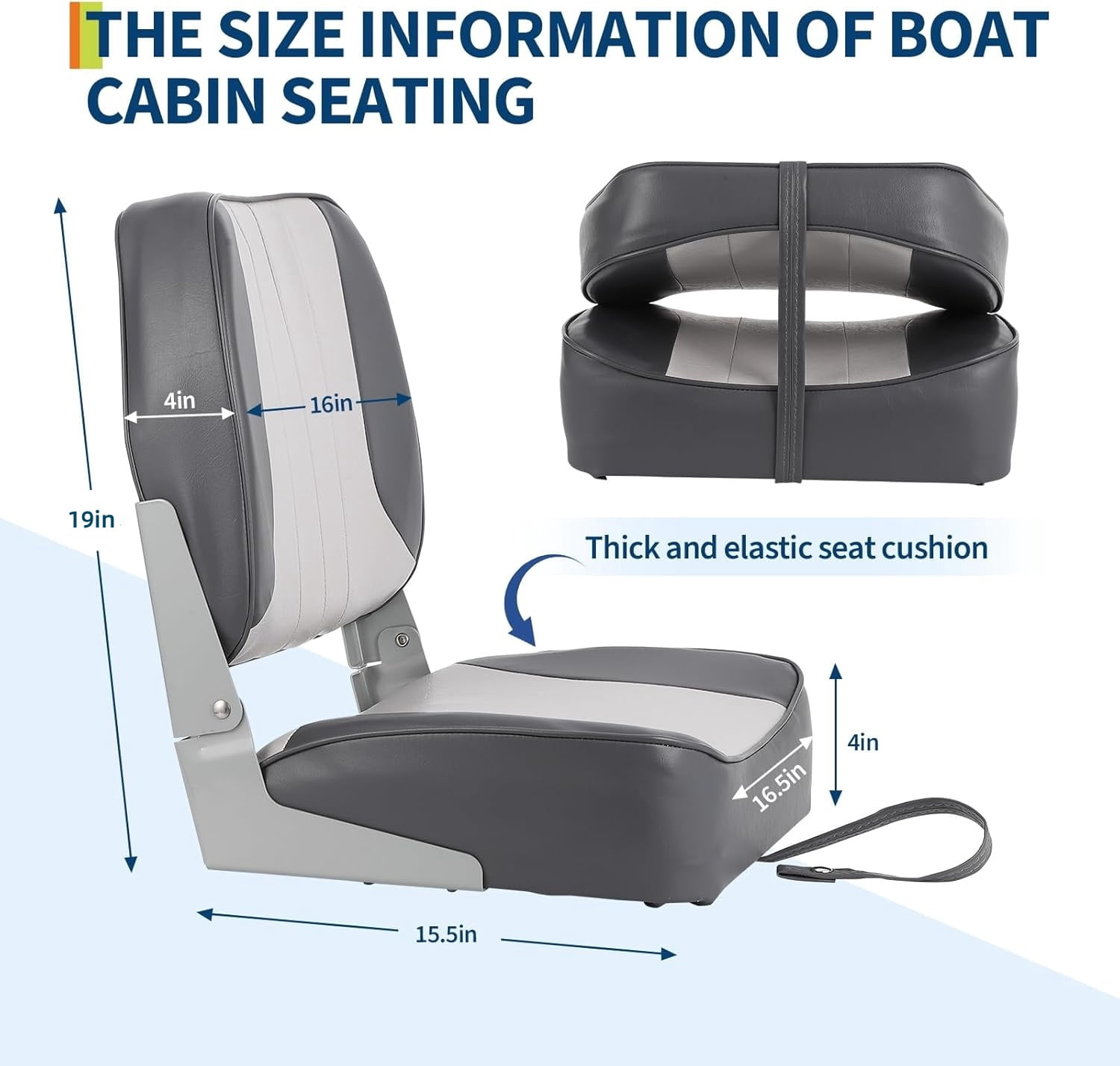 M optimized Set of 2 Premium Low Back Folding Boat Seat, Marine Seats for Fishing, Sightseeing, Speedboats, Canoes
