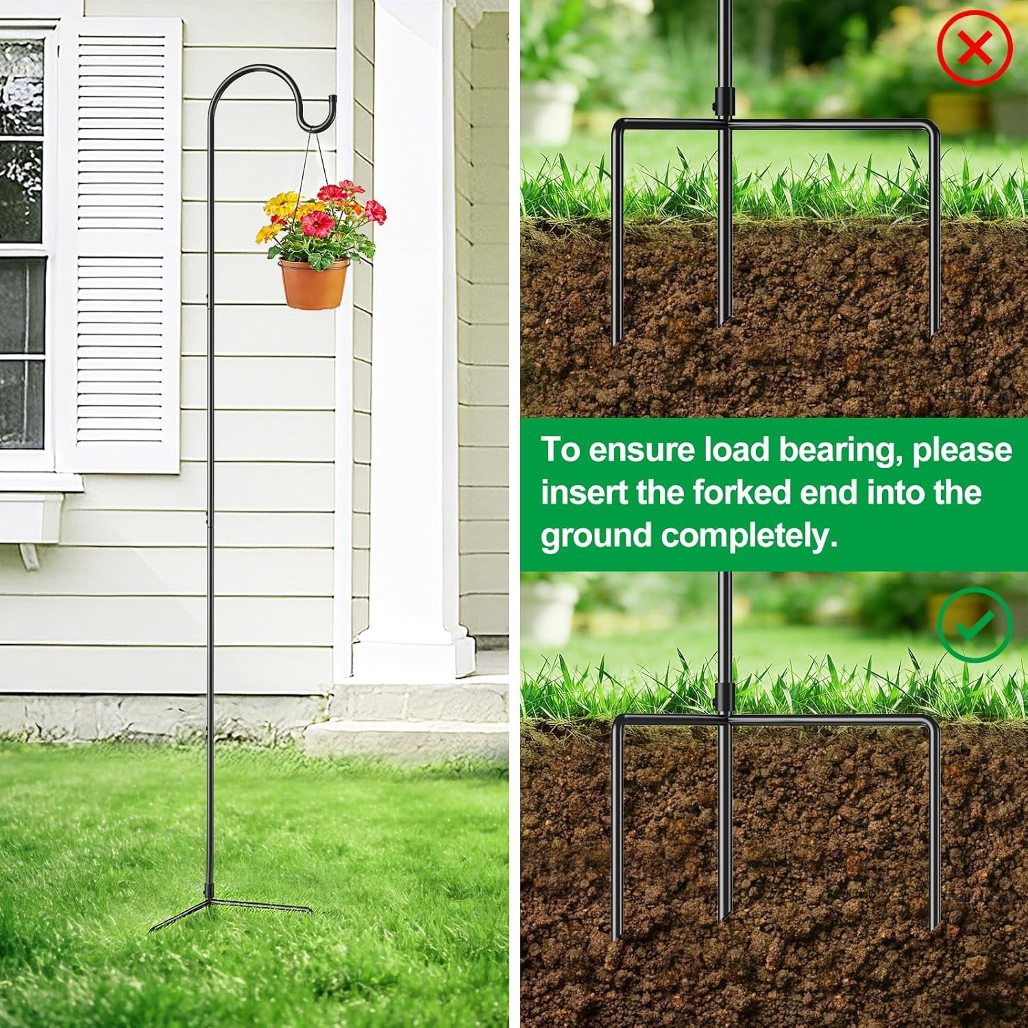 Shepherd’s Hooks 6 Pack Black, 65 inches Tall, Adjustable Garden Hook for Outdoor, Hanging Plant, Solar Lights, Lanterns, Bird Feeders, Garden Stake and Wedding Decor, 7015-3