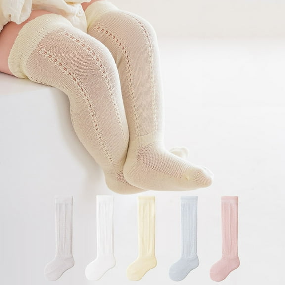 NAISIBABY Toddler Socks (1-5T), Non Slip Over Knee Summer Breathable Baby Stretch Cotton Long Socks Yellow