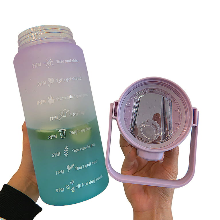 RYI Large Half Gallon 64 OZ Motivational Water Bottle with Straw Time  Marker BPA Free for Sport and Fitness Blue Purple
