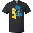 thumbnail image 3 of Inktastic Down Syndrome Awareness with Handprints and Hearts Blue and Yellow T-Shirt, 3 of 5
