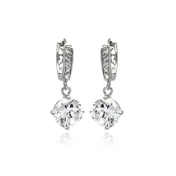 925 Sterling Silver 2Ct Designer Hoop Drop/Dangle Earrings with Diamonds