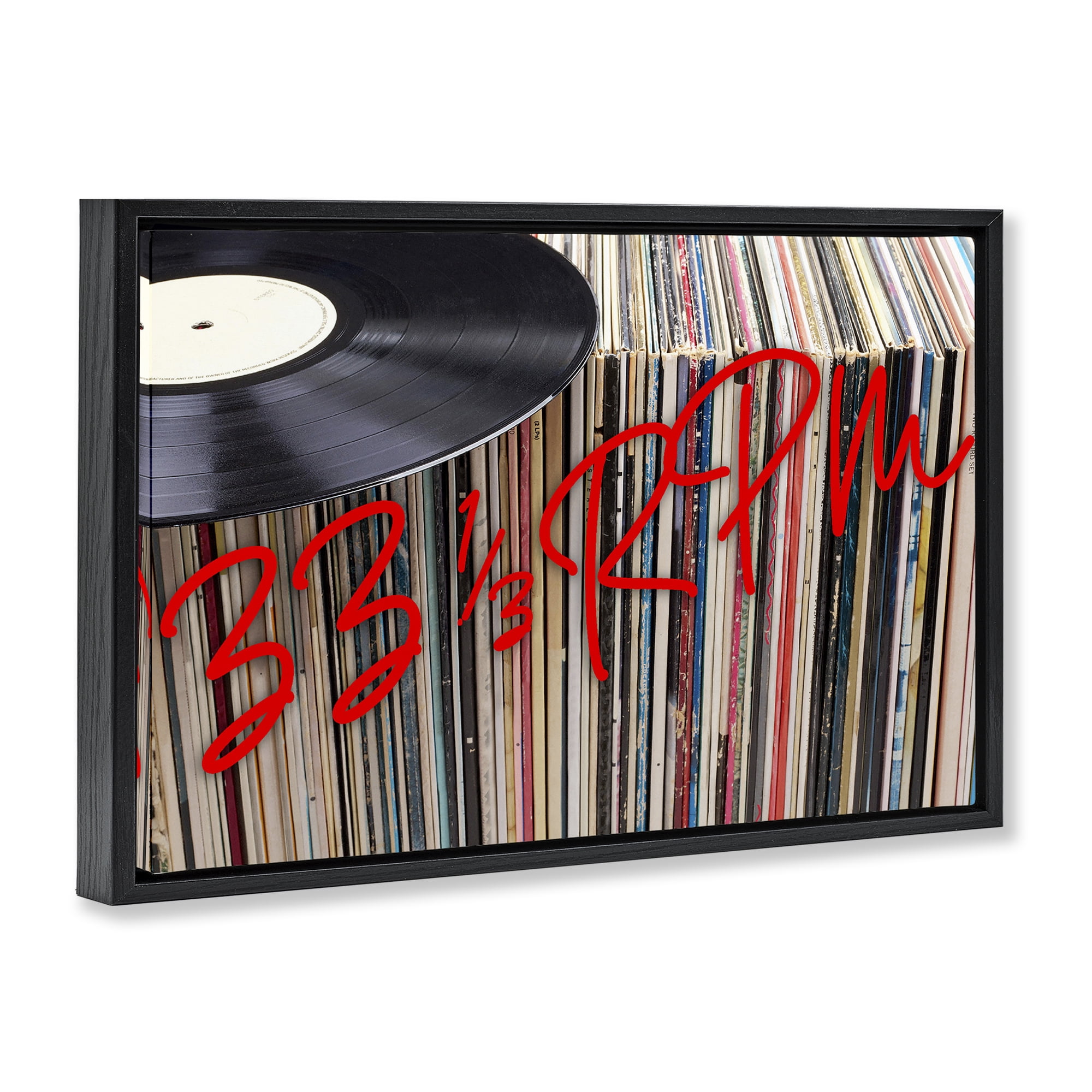Stupell Industries Vinyl Record Stack Collection Black Framed Floater Canvas Wall Art, design by Lil' Rue