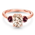 thumbnail image 3 of Gem Stone King 18K Rose Gold Plated Silver Peach Morganite and Red Rhodolite Garnet Engagement Ring for Women | 2.34 Cttw | Oval 9X7MM | Gemstone October Birthstone | Size 9, 3 of 6