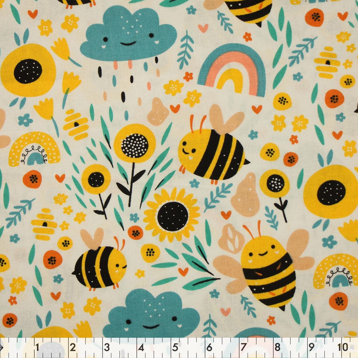 Fabric Creations White Little Bee Over Rainbow Cotton Fabric by the Metre 107 cm (42")