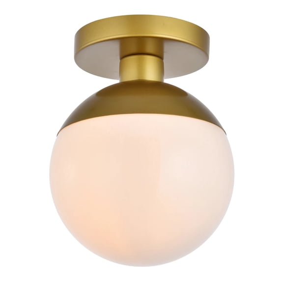 Eclipse 1 Light Brass Flush Mount With Frosted White Glass