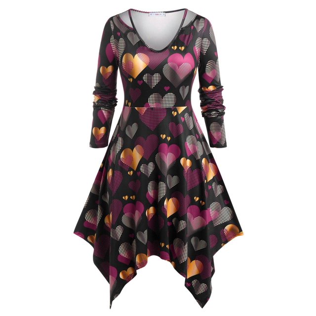 Vestido de Pañuelo Escotado con Estampado de Corazón Rosegal Vestidos Estampados Tallas Grandes
