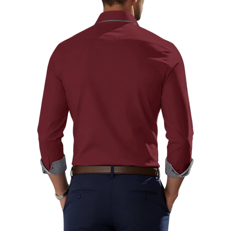 slim fit wrinkle-resistant dress shirt JoveMarine Mens Slim Fit Long Sleeve Button Down Dress Shirt Solid Color  Collared Wrinkle Resistant for Business or Casual Wear,Blue XS