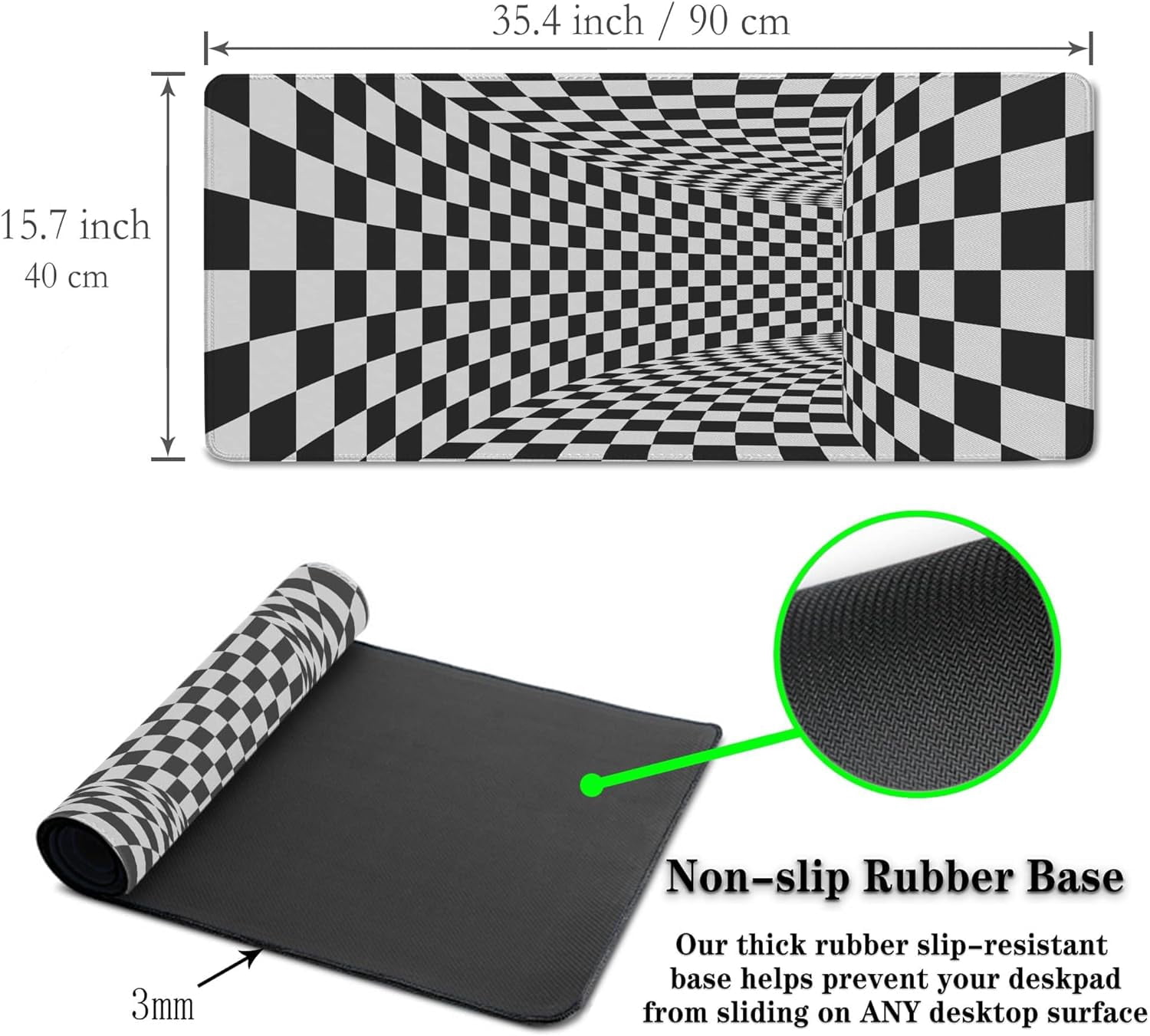 Desk Mouse Pad Black and White Pad for Table, XXL Mouse Pads Gaming Pad, Gaming Keyboard and Mouse Pad Waterproof Non-Slip Rubber Base, 35.4 X 15.7 inch for Work/Game/Office/Home Checkered