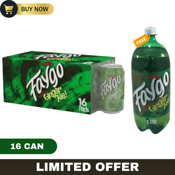 Faygo Ginger Ale – 16 Pack (12 fl oz Cans)   FREE 2 Liter Bottle – Crisp, Refreshing Classic Ginger Flavor