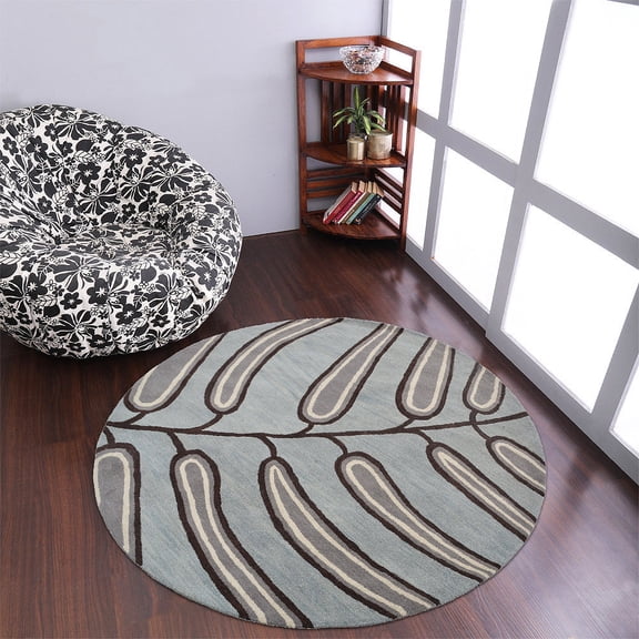 Rugsotic Carpets Hand Tufted Wool Eco-Friendly 8'x8' Area Rugs Round Light Blue Floral Modern High Pile Thick Handmade Anti Skid Indoor Rug for Living Room, Bedroom K00735
