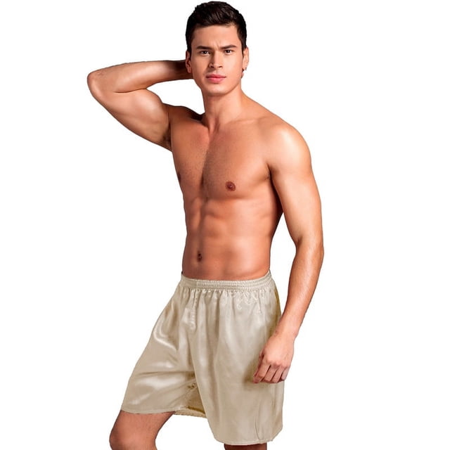 Pantalones tipo bóxer de seda satinada de cinco colores lisos, informales, holgados, para playa, para verano, pantalones de pijama finos y lisos para hombre