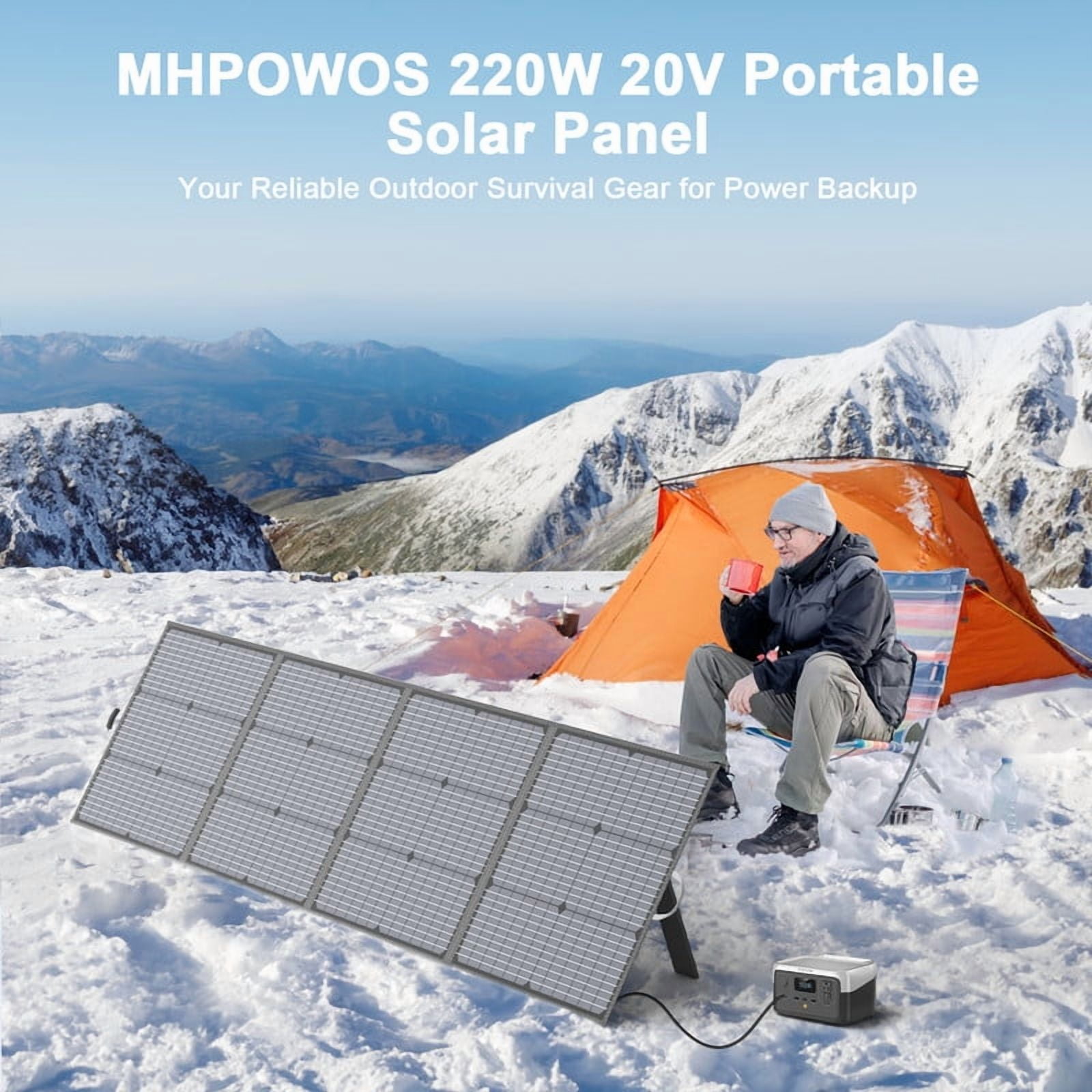 MHPOWOS 220W Portable Solar Panel, 20V Foldable Solar Charger for Power Station, 23.5% High Efficiency IP67 Waterproof for RV Outdoor Camping Boat Travel