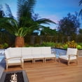 thumbnail image 2 of Modway Marina 6-Piece Solid Teak Wood Patio Sofa Sectional Set in Natural/White, 2 of 9
