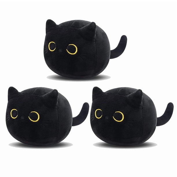 Juguete de peluche de gato negro, lindo gato de peluche para niños, mini gato de peluche negro suave de 3 piezas para niñas y niños, lindo muñeco de gato de peluche para cumpleaños y Navidad
