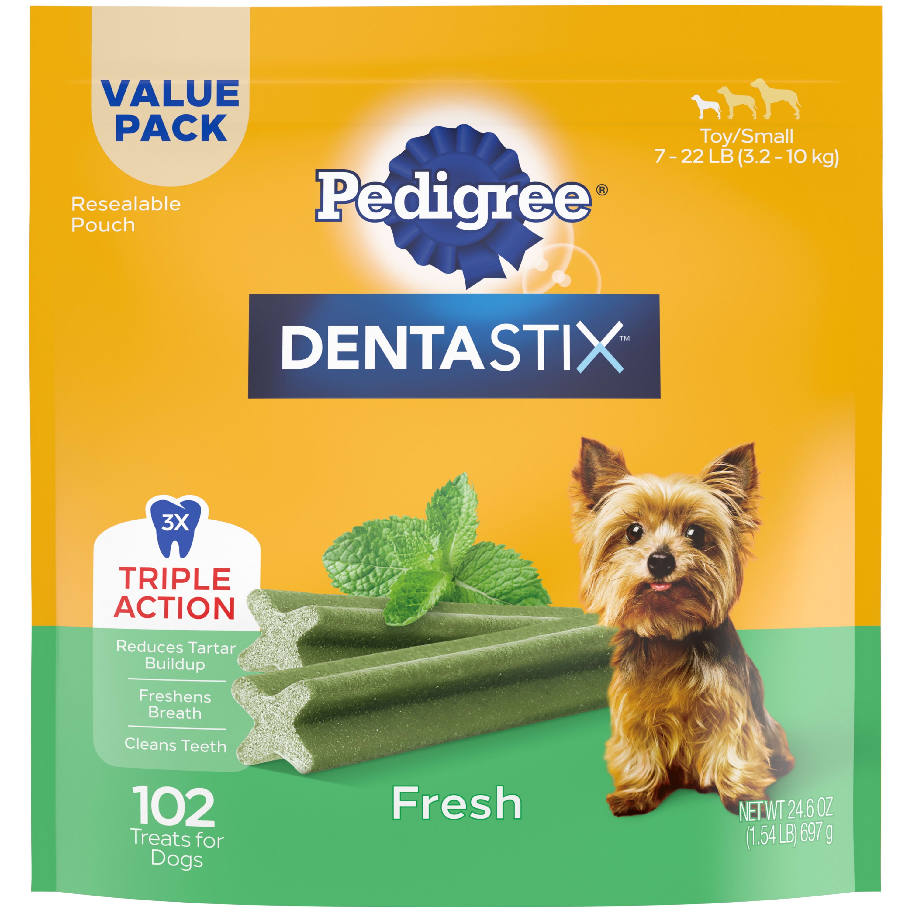 Pedigree Dentastix Dental Dog Treats for Toy/Small Dogs Fresh Flavor Dental Bones, 1.6 lb. Value Pack (108 Treats)