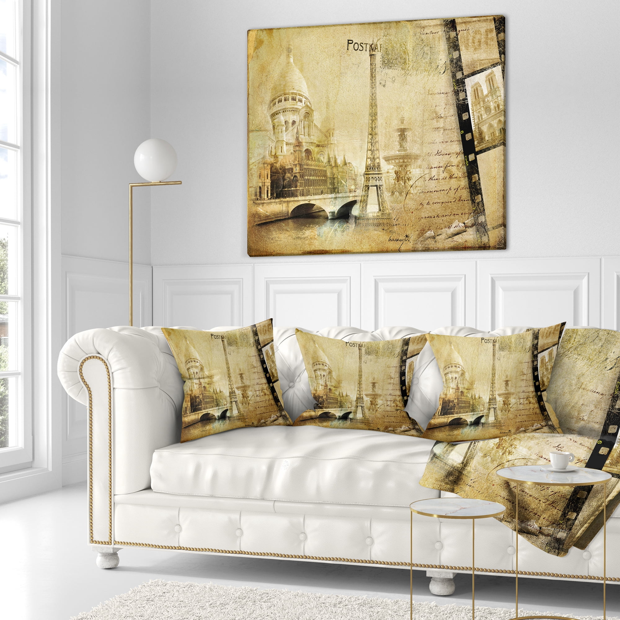 Designart Paris Memories - Vintage Throw Pillow - 16x16