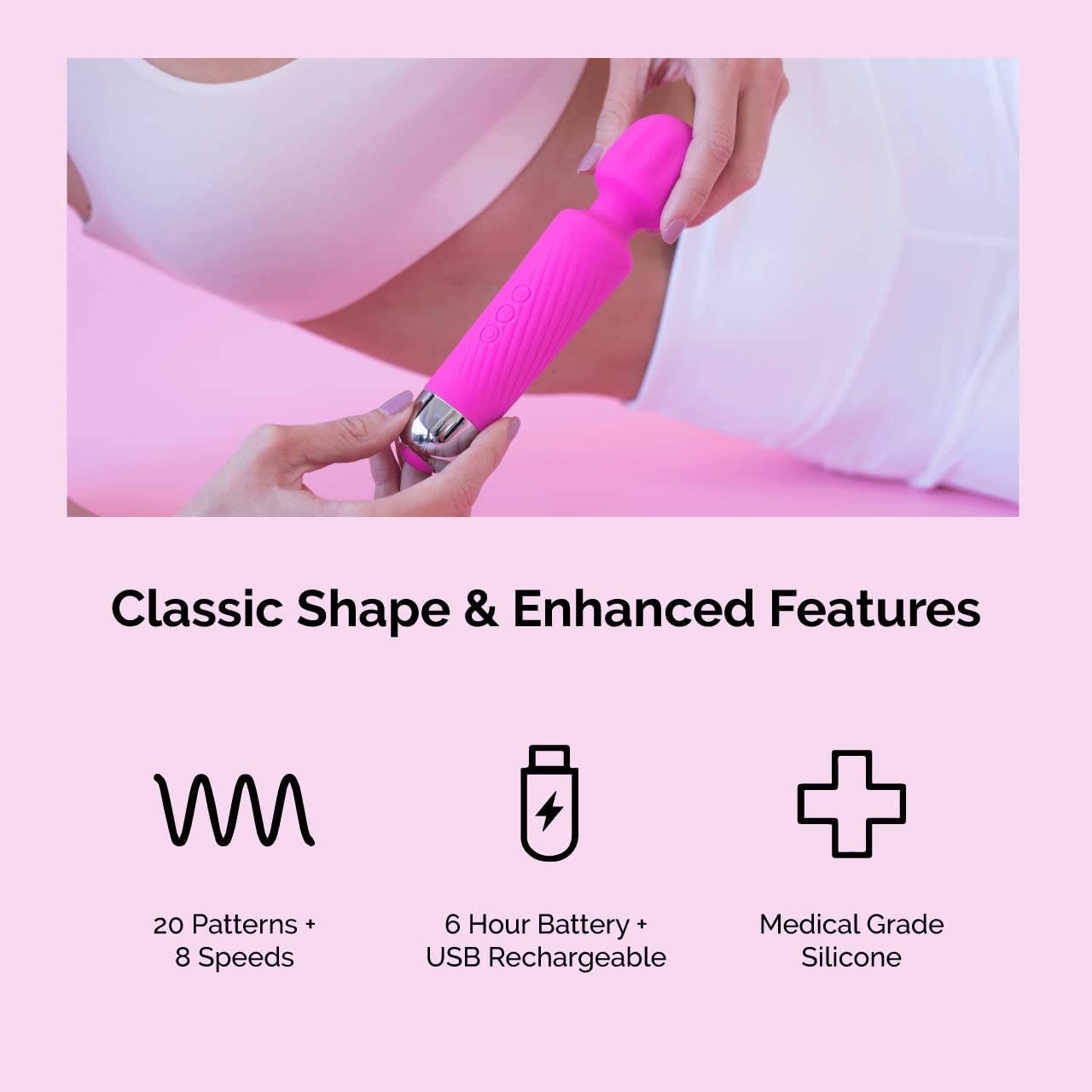 Rechargeable Vibrator - 20 Patterns & 8 Speeds - G-Spot Vibrator Clit, Sex Toys, Vibrator for Women Pleasure, Quiet & Small Vibrator, Dildo, Personal Wand Massager, Female Adult Toys (Hot Pink)