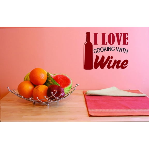 Custom Decals I Love Cooking With Wine Wall Art Size: 14 X 28 Inches Color: Multi
