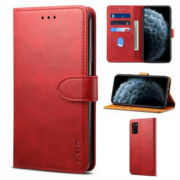 Allytech PU Leather Case for Samsun Galaxy A41, Vintage Retro Premium Wallet Flip Cover TPU Inner Shell Card Slots Magnetic Closure Stand Function Protective Case for Galaxy A41, Red