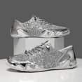 thumbnail image 5 of Women's Men's Glitter Sparkly Lace Up Sneakers Wide Width Non Slip Sequin Flat Walking Dressy Shoes, 5 of 6