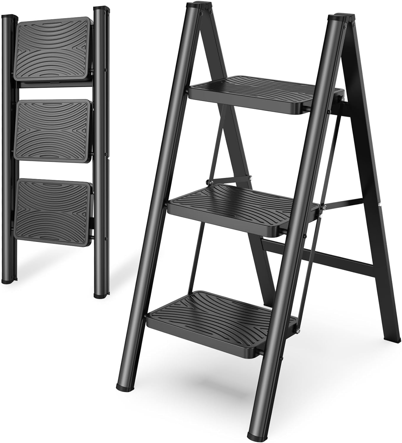 IHHIZLTT Step Ladder 3 Step Lightweight Steel Folding,330lbs Capacity Home Kitchen,Black