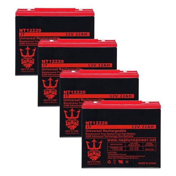 Neptune 12V 22Ah Internal Thread Replacement for 20Ah Kung Long WP20-12 - 4 Pack