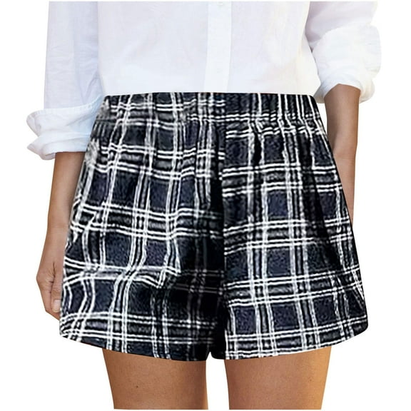OSFVNOXV Gym Shorts Women Plaid Short Soft Cotton Slim Fit Elastic Waist Athletic Lounge Shorts for Sleepwear Nightwear Mothers Birthday Gifts