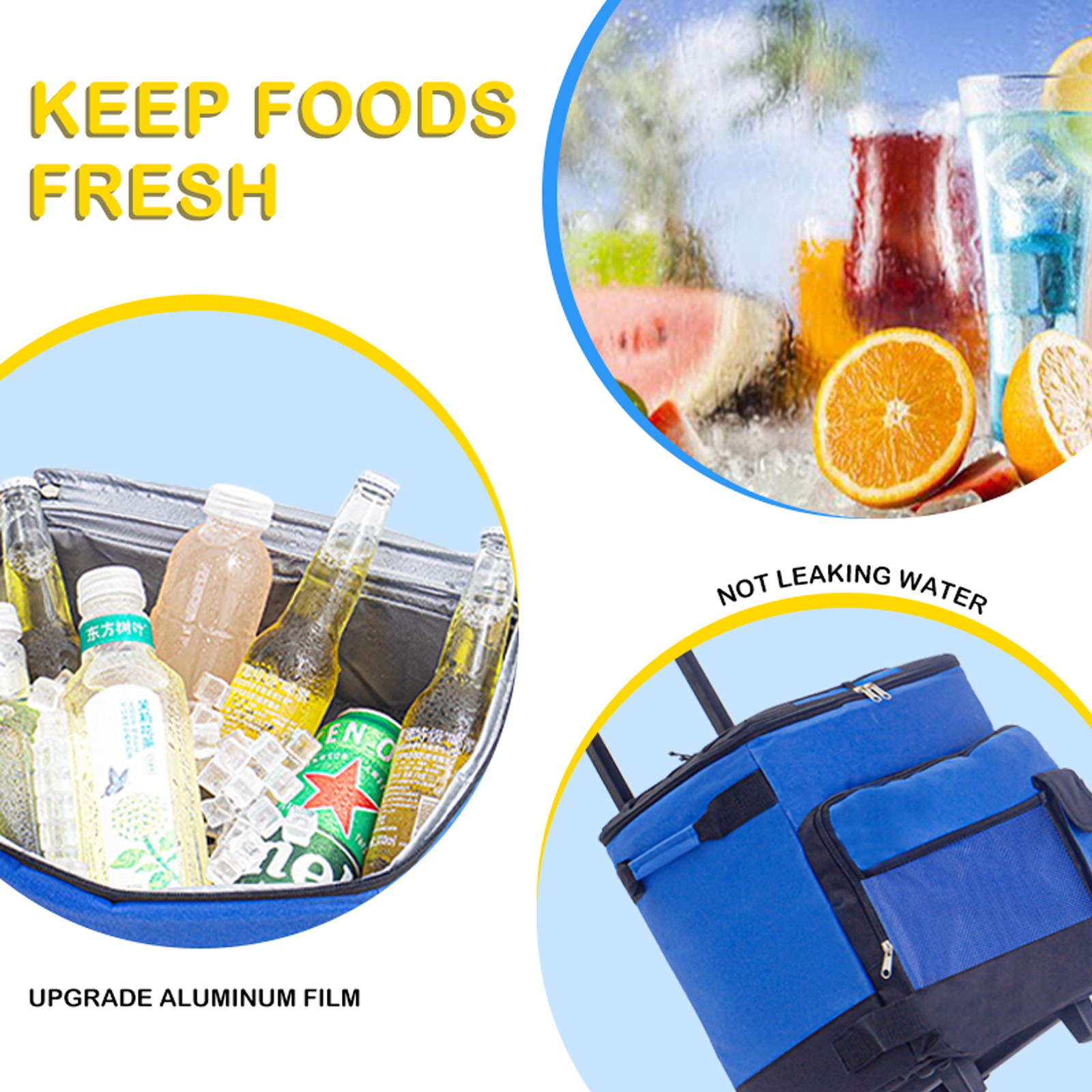Rolling Cooler, HDJ 43L Large Leakproof Soft Cooler Bag with Wheels and Handle for Beach Camping Patio Travel Outdoor, Blue