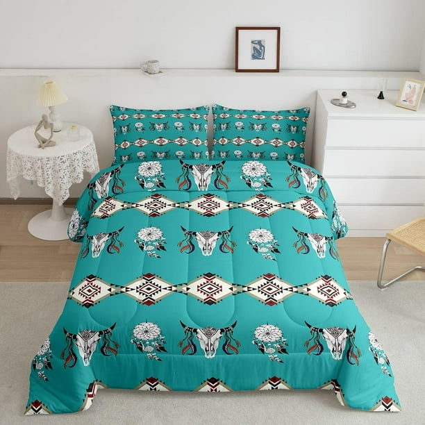 YST Aztec Bedding Set King,Southwestern Comforter Set Exotic Bull Skull