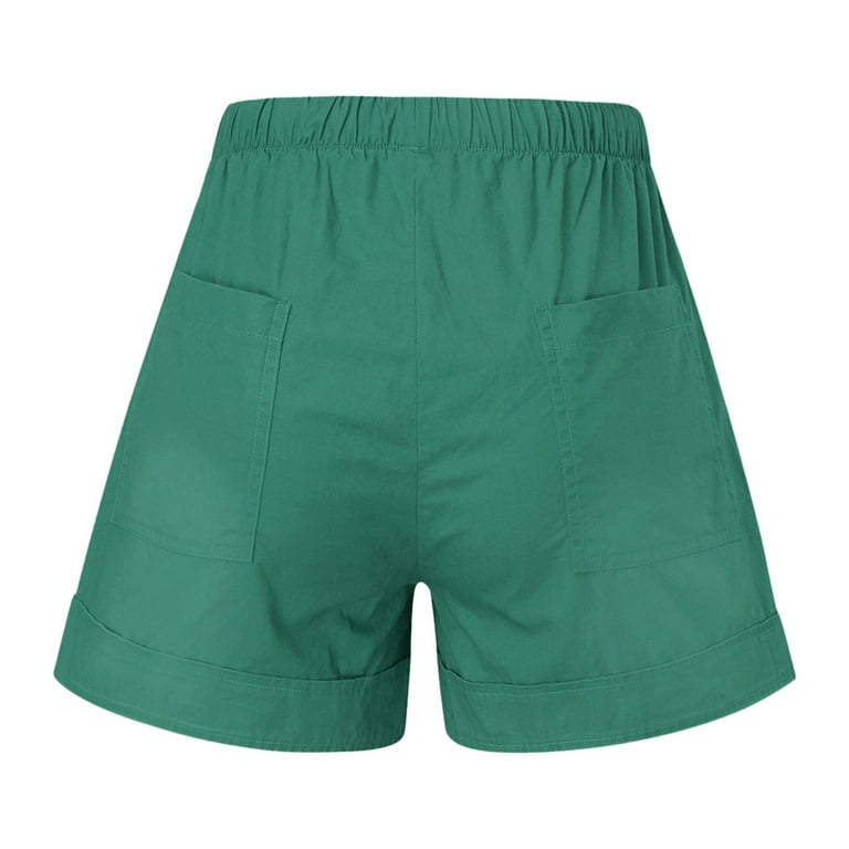 Shorts For Women Trendy Womens Plus Size Comfy Drawstring Casual Elastic  Waist Pocket Loose Shorts Pants Solid Color Sunzel Biker Shorts,Mint  Green,S 