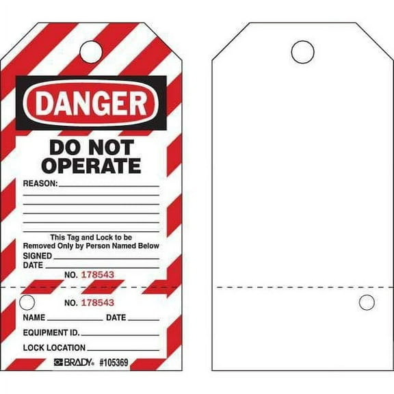 Danger Tag, Cardstock, 5 3/4 in H x 3 in W, Red/Black on White, Rectangle, 25 PK